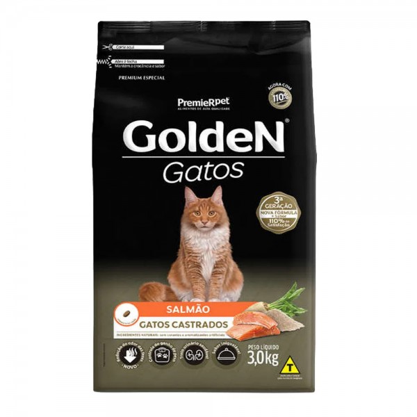 Ração Golden Gatos Castrados Salmão 3 kg