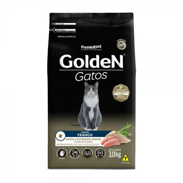 Ração Golden Gatos Castrados Sênior Frango 3 kg