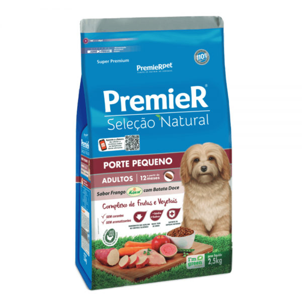 Ração Premier Seleção Natural Cães Adultos Raças Pequenas Frango com Batata Doce 2,5 kg