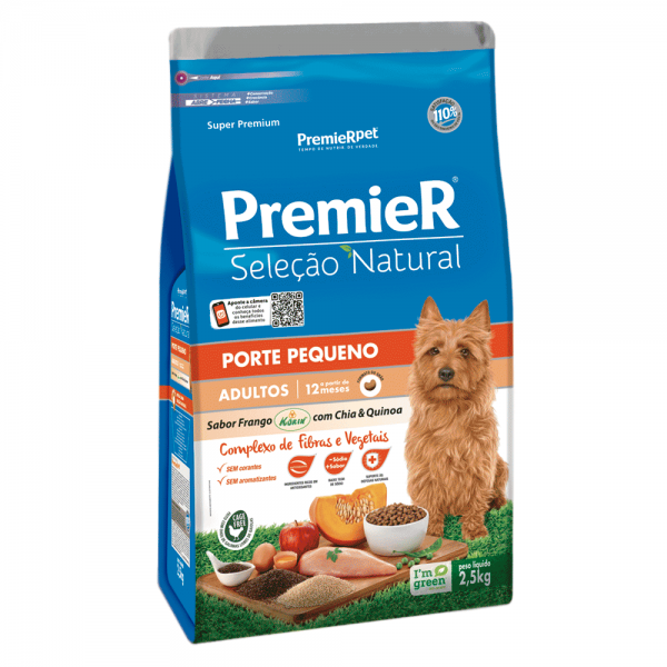 Ração Premier Seleção Natural Cães Adultos Pequeno Porte Frango com Chia e Quinoa 2,5 kg