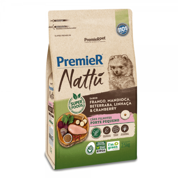 Ração Premier Nattu Cães Filhotes Mandioca Pequeno Porte 2,5 kg