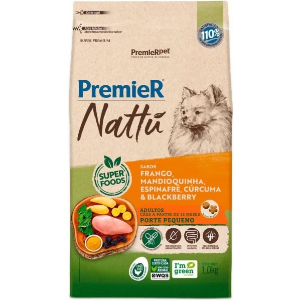 Ração Premier Nattu Cães Adultos Mandioquinha Pequeno Porte 1 kg