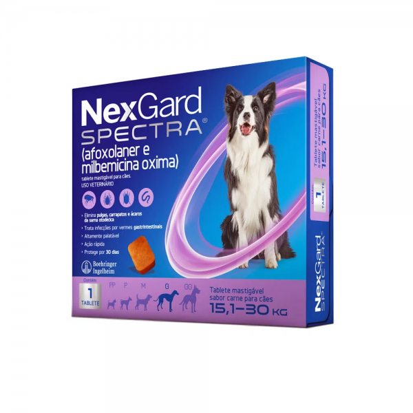 NexGard Spectra Antipulgas e Vermífugo Cães 15,1kg a 30kg 1 tablete