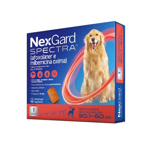 NexGard Spectra Antipulgas e Vermífugo Cães 30,1kg a 60kg 1 tablete