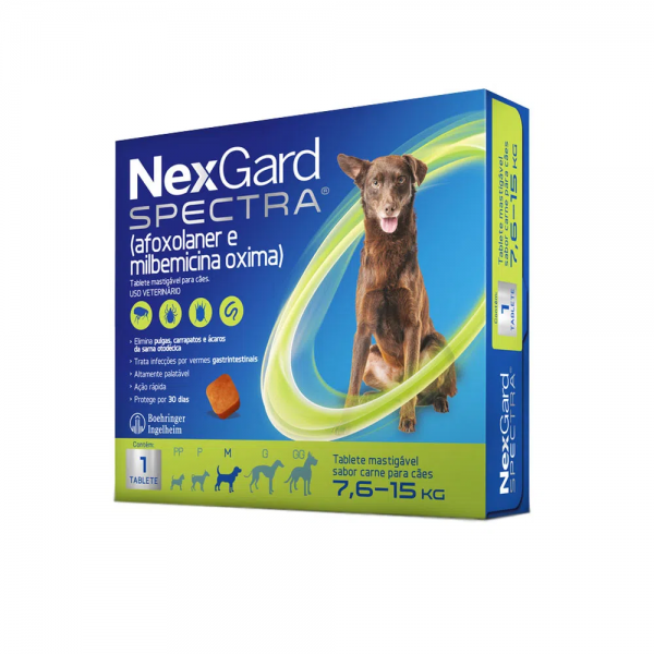 NexGard Spectra Antipulgas e Vermífugo Cães 7,6kg a 15kg 1 tablete