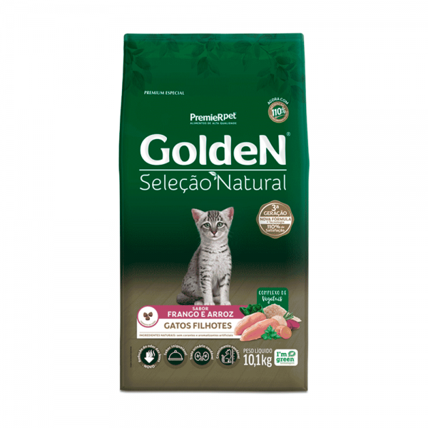 Ração Golden Seleção Natural Gatos Filhotes Frango e Arroz 10,1 kg