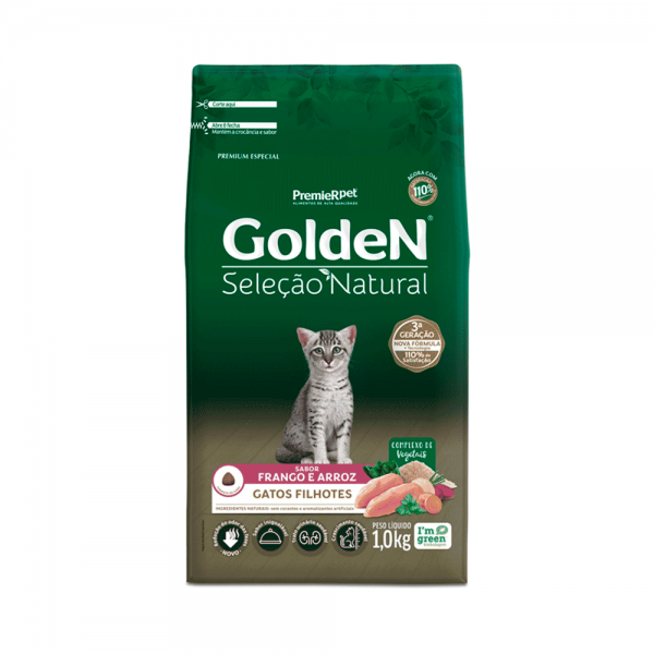 Ração Golden Seleção Natural Gatos Filhotes Frango e Arroz 1 kg