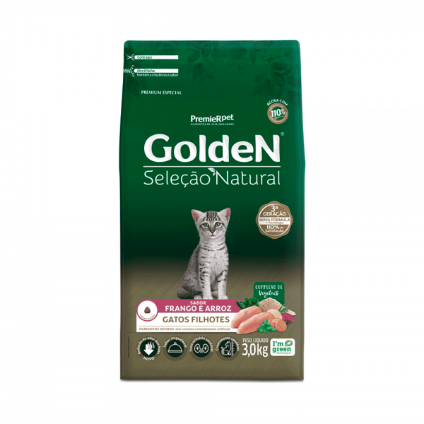 Ração Golden Seleção Natural Gatos Filhotes Frango e Arroz 3 kg
