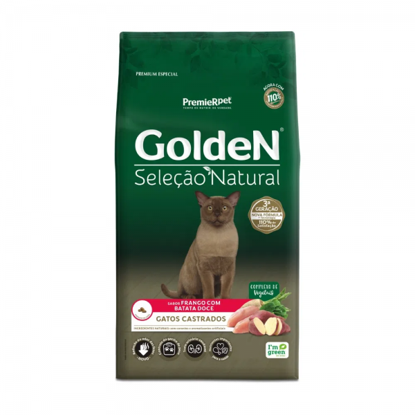 Ração Golden Seleção Natural Gatos Castrados Frango com Batata Doce 1 kg