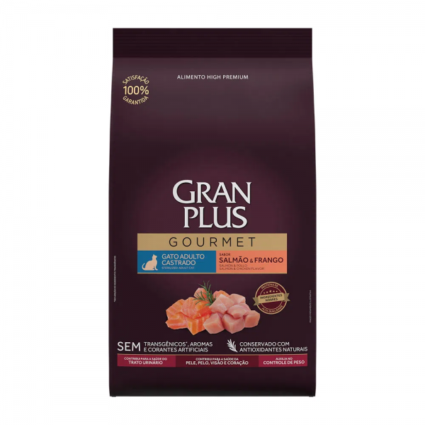 Ração GranPlus Gourmet Gatos Adultos Castrados Salmão e Frango 1 kg