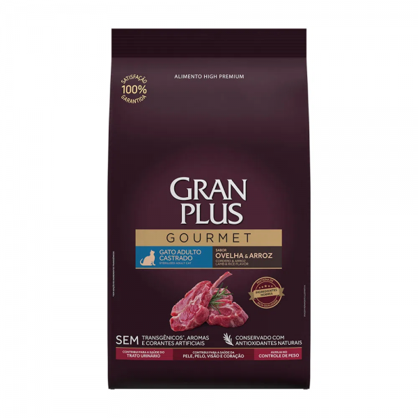 Ração GranPlus Gourmet Gatos Adultos Castrados Ovelha e Arroz 1kg