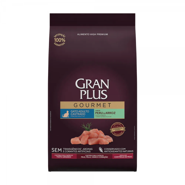 Ração GranPlus Gourmet Gatos Adultos Castrados Peru e Arroz 10,1kg