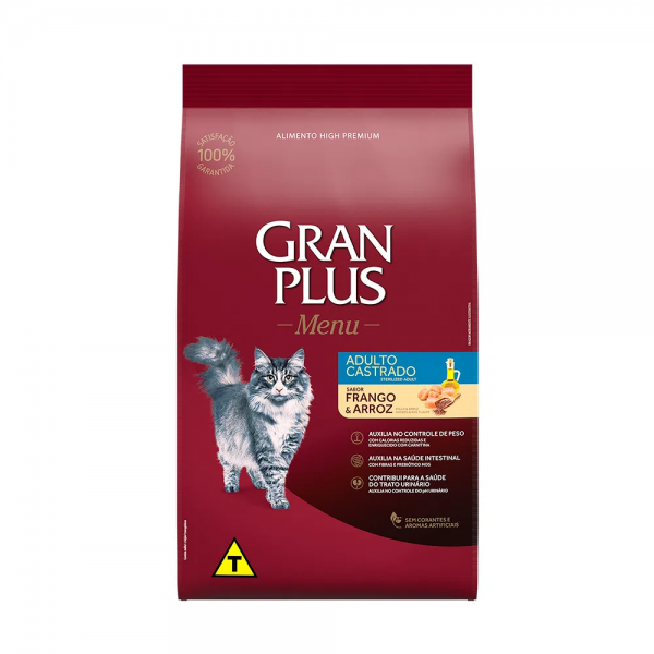 Ração GranPlus Menu Gatos Adultos Castrados Frango e Arroz 10,1 kg