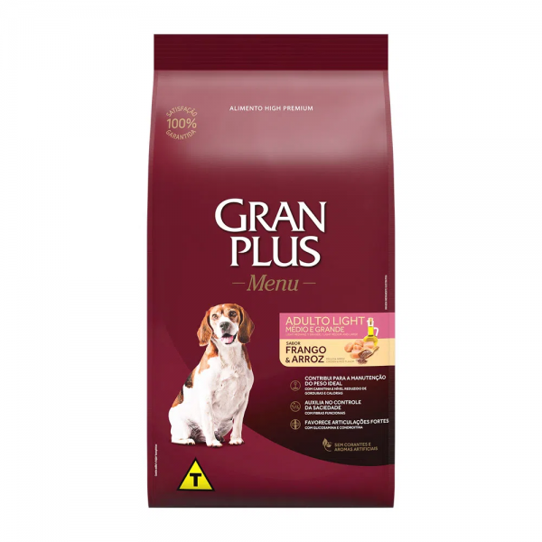 Ração GranPlus Menu Cães Adultos Light Frango e Arroz 15 kg