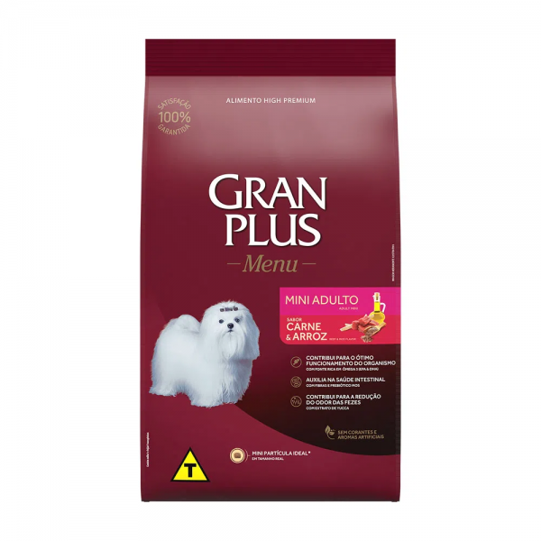 Ração GranPlus Menu Cães Adultos Mini Carne e Arroz 10,1kg