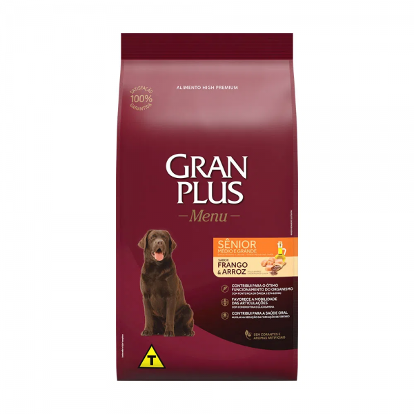 Ração GranPlus Menu Cães Sênior Portes Médio e Grande Frango e Arroz 3 kg