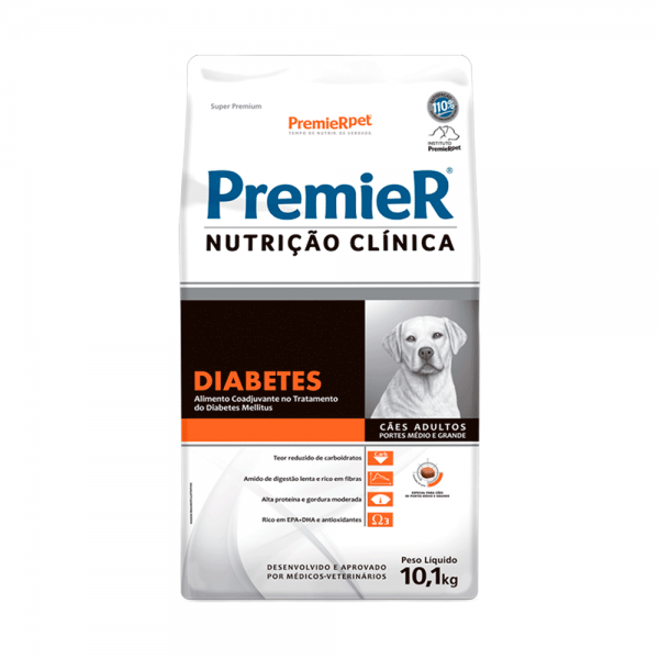 Ração Premier Cães Adultos Médio e Grande Porte Nutrição Clínica Diabetes 10,1 kg