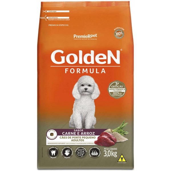 Ração Golden Formula Cães Adultos Raças Pequenas Carne e Arroz Mini Bits 3 kg