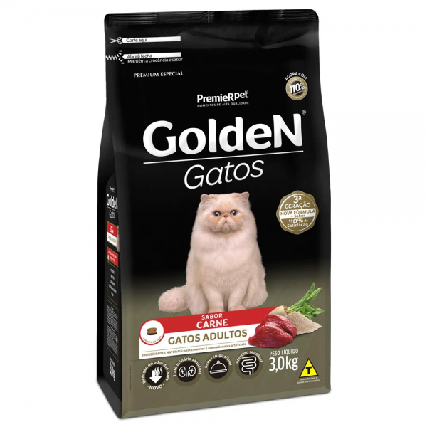 Ração Golden Gatos Adultos Carne 3kg