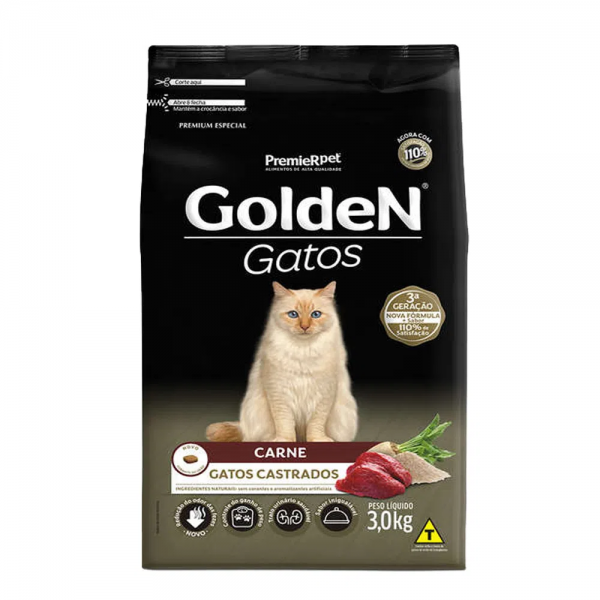 Ração Golden Gatos Castrados Carne 3 kg