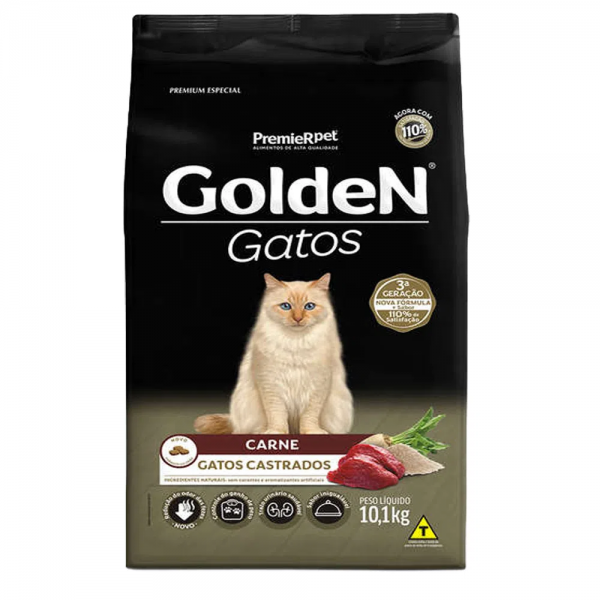 Ração Golden Gatos Castrados Carne 10,1kg