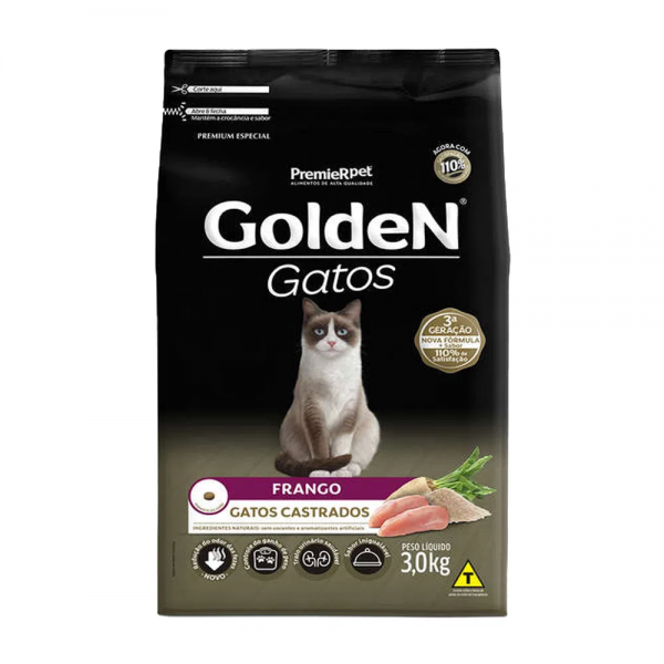 Ração Golden Gatos Castrados Frango 3kg