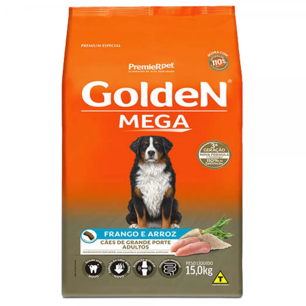 Ração Golden Mega para Cães Adultos Raças Grandes Frango e Arroz 15 kg