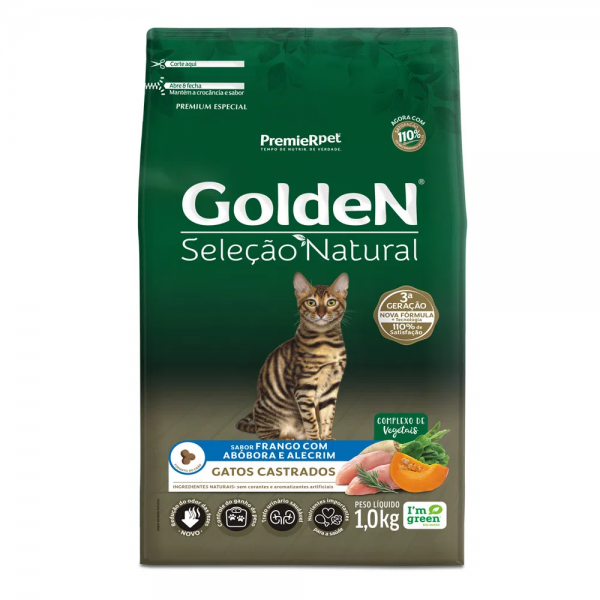 Ração Golden Seleção Natural Gatos Castrados Frango com Abóbora e Alecrim 1kg