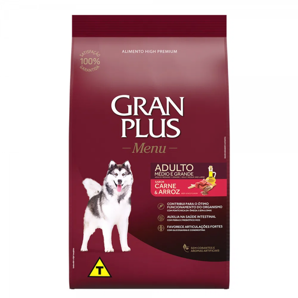 Ração GranPlus Menu Cães Adultos Carne e Arroz 3 kg