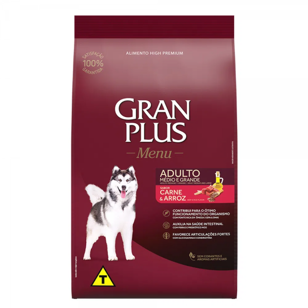 Ração GranPlus Menu Cães Adultos Carne e Arroz 15 kg