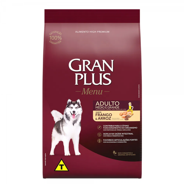 Ração GranPlus Menu Cães Adultos Frango e Arroz 15 kg