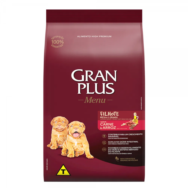 Ração GranPlus Menu Cães Filhotes Carne e Arroz 3 kg