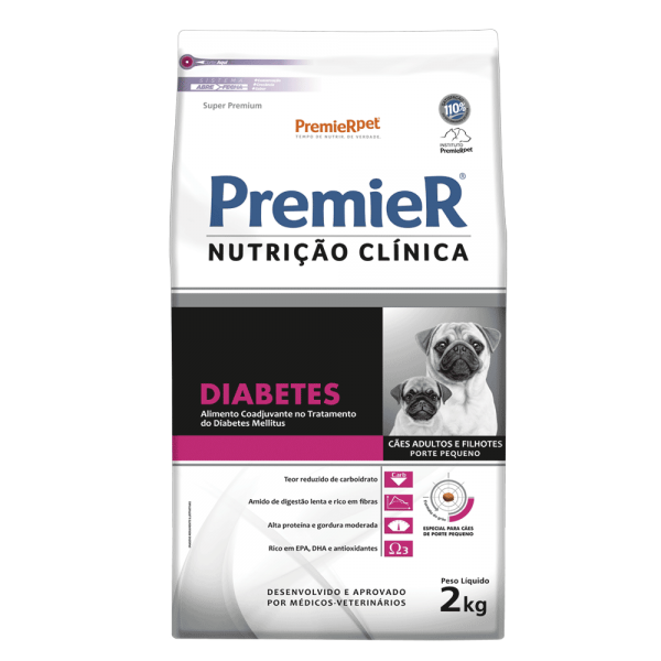 Ração Premier Nutrição Clínica Diabetes Cães Adultos e Filhotes Raças Pequenas 2 kg