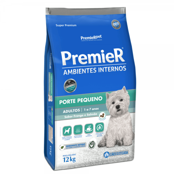 Ração Premier Ambientes Internos Adultos Raças Pequenas Frango e Salmão 12 kg
