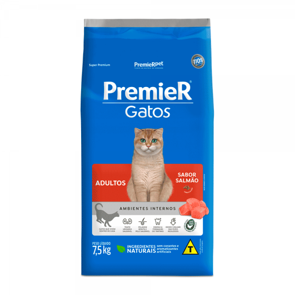 Ração Premier Ambientes Internos Gatos Adultos Salmão 7,5kg