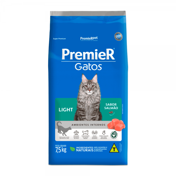 Ração Premier Gatos Adultos Light Ambientes Internos 7,5 kg