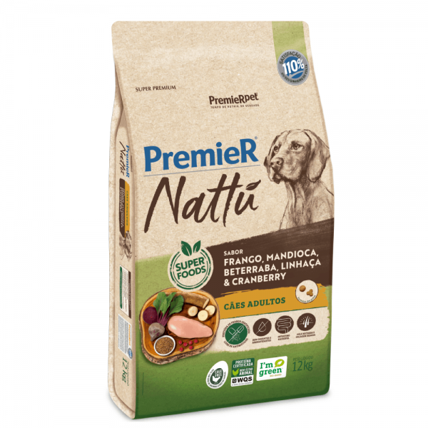 Ração Premier Nattu Cães Adultos Mandioca 12 kg