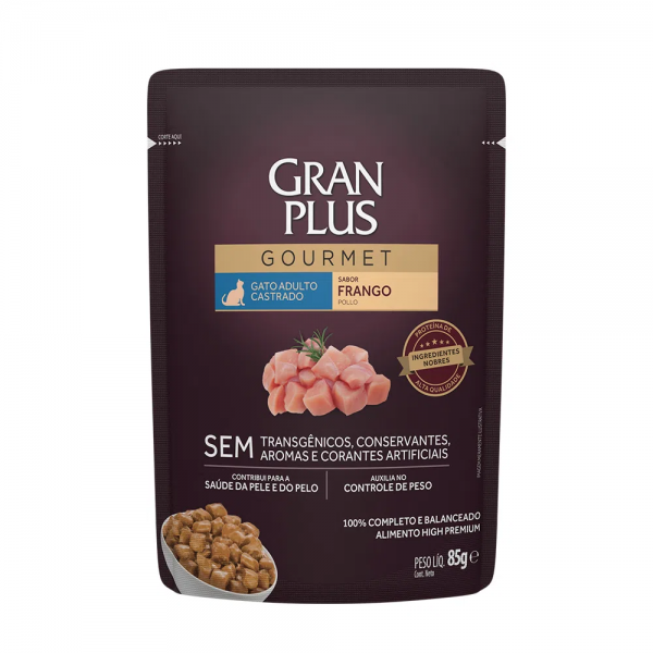 Ração Úmida GranPlus Gourmet Gatos Castrados Frango 85 g