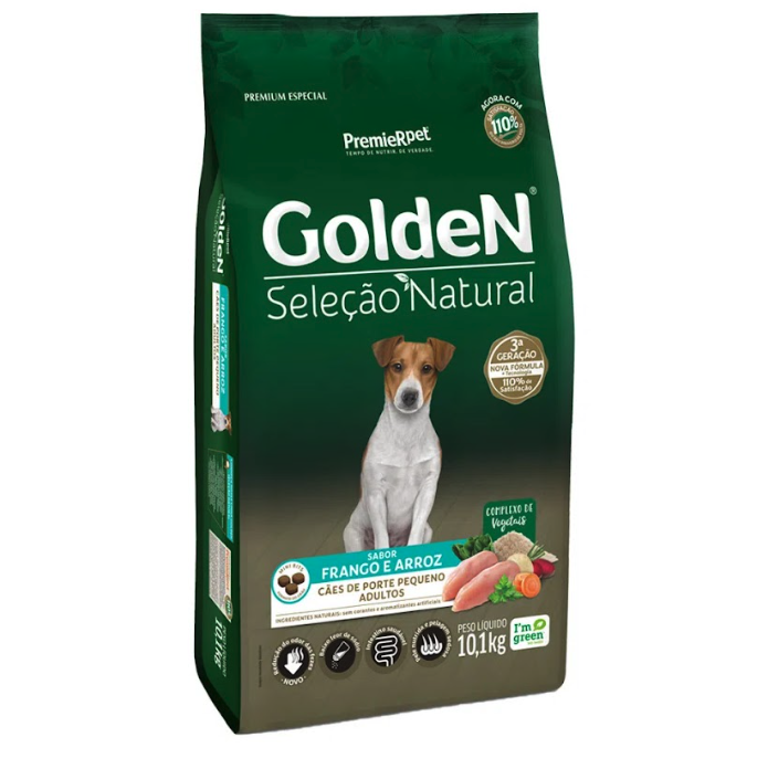 Ração Golden Seleção Natural Cães Adultos Porte Pequeno Frango e Arroz Mini Bits 10 kg