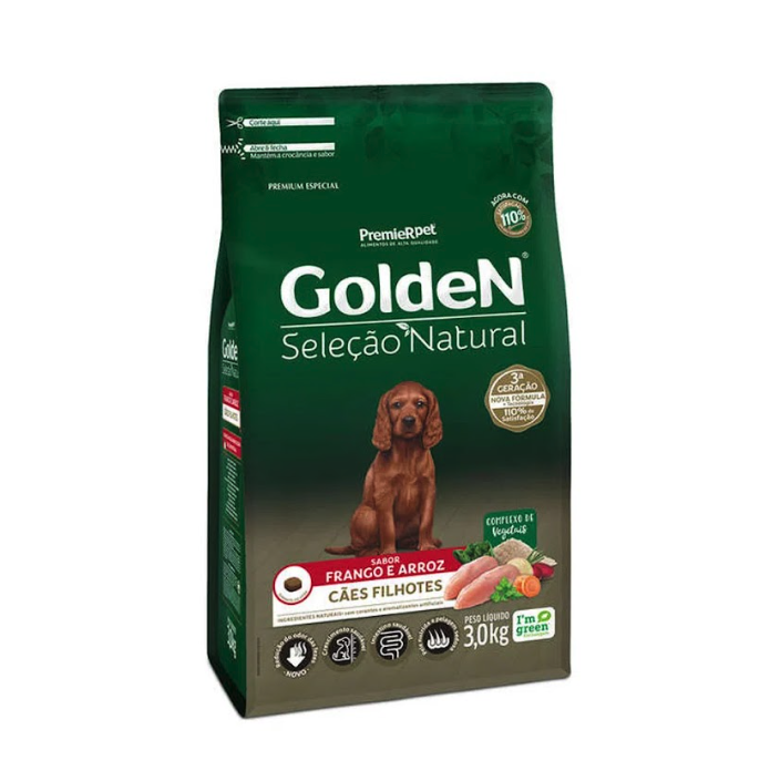 Ração Golden Seleção Natural Cães Filhotes Frango e Arroz 3 kg