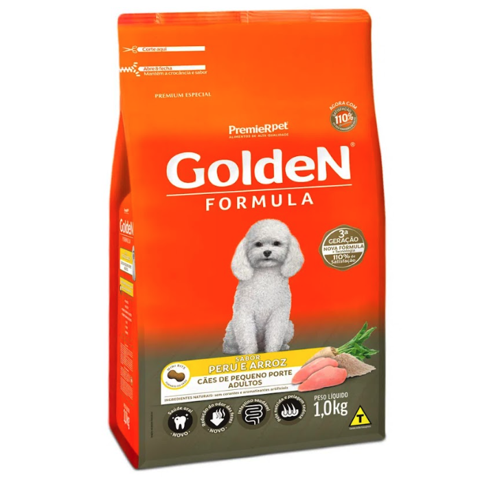 Ração Golden Fórmula Cães Adultos Raças Pequenas Peru e Arroz 1kg