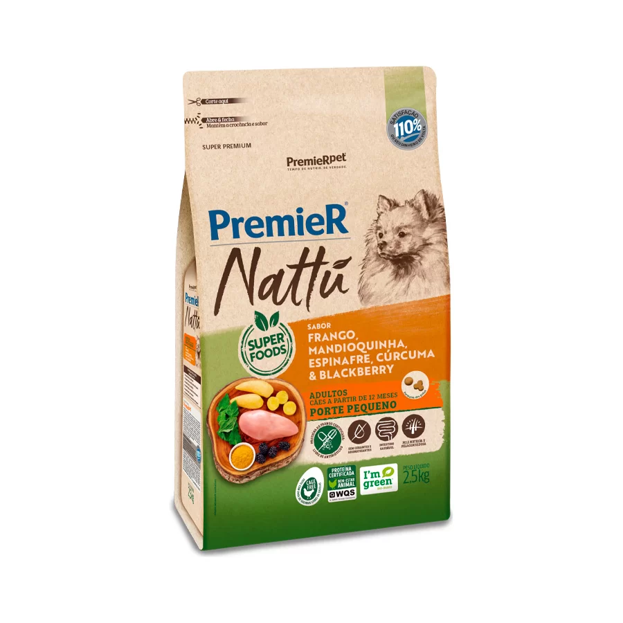 Ração Premier Nattu Cães Adultos Mandioquinha Pequeno Porte 2,5 kg