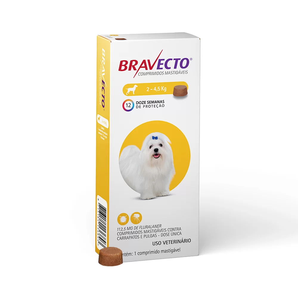 Antipulgas Bravecto 2 a 4,5 kg para Cães 112,5 mg 1 comprimido