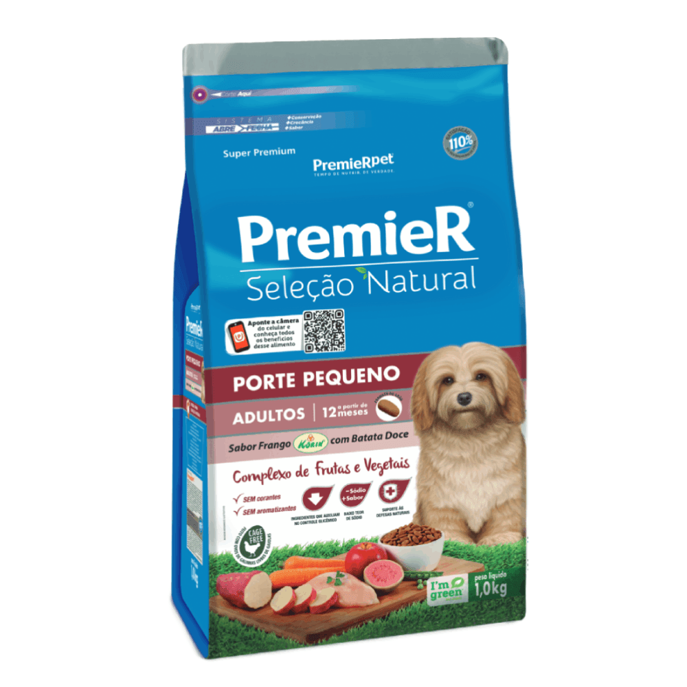 Ração Premier Seleção Natural Cães Adultos Raças Pequenas Frango com Batata Doce 1 kg