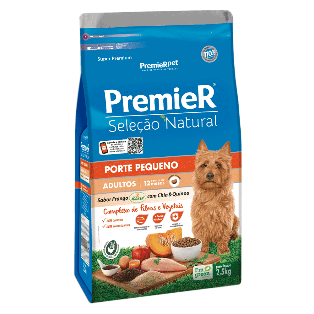 Ração Premier Seleção Natural Cães Adultos Pequeno Porte Frango com Chia e Quinoa 2,5 kg