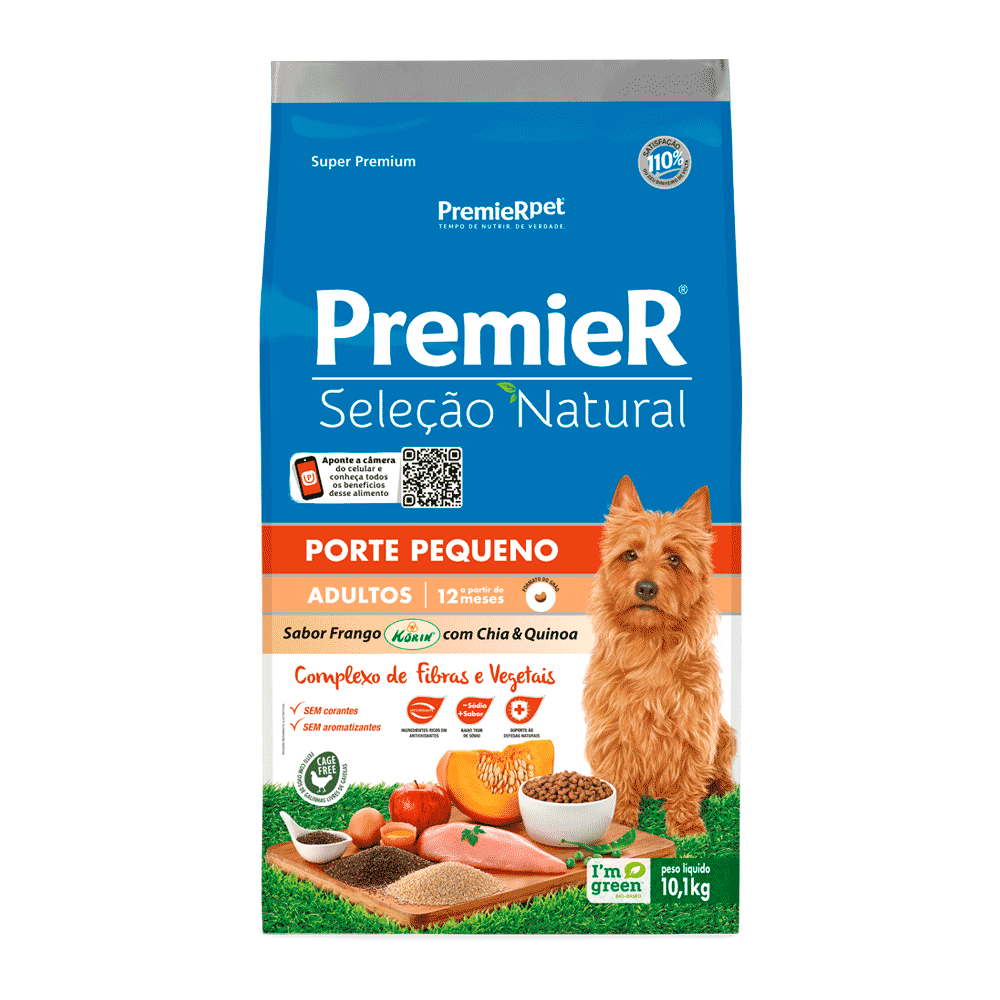 Ração Premier Seleção Natural Cães Adultos Pequeno Porte Frango com Chia e Quinoa 10,1 kg