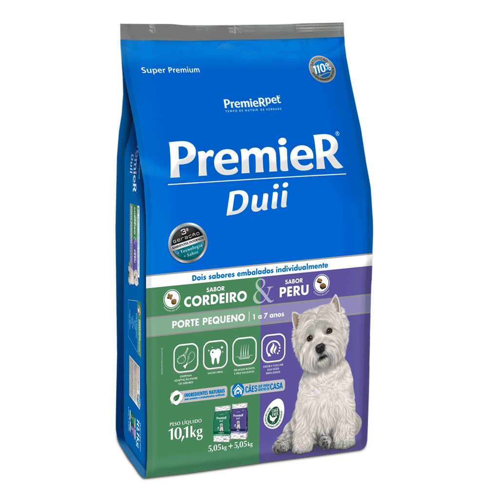 Ração Premier Duii Cães Adultos Porte Pequeno Cordeiro e Peru 2,5 kg