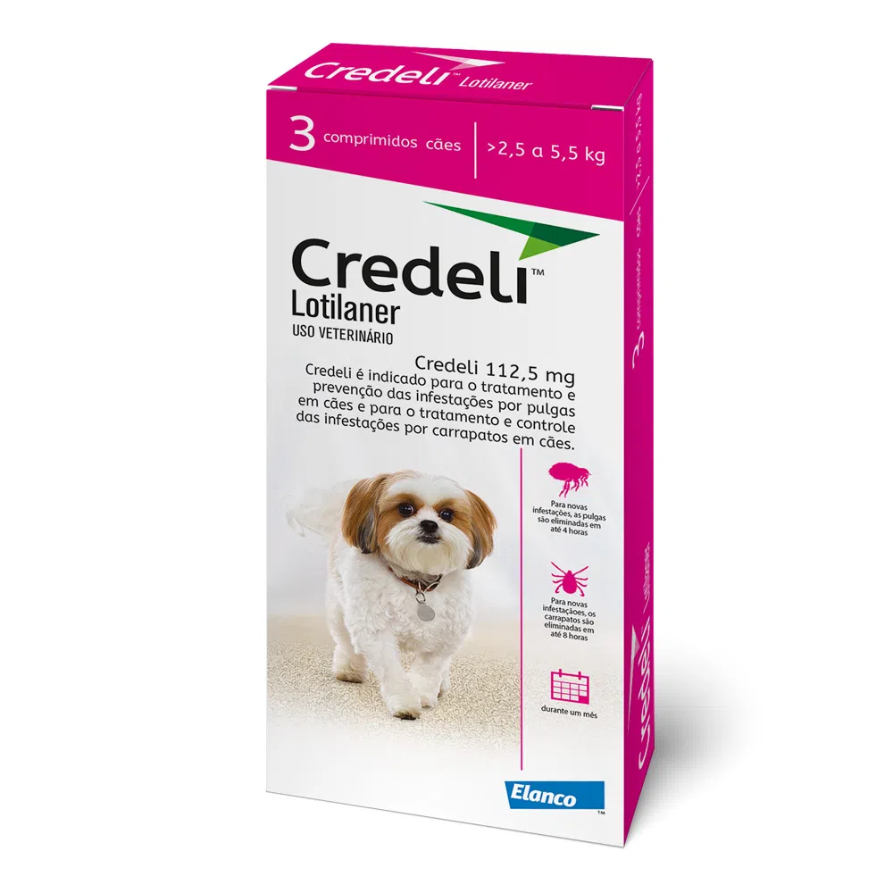 Antipulgas Credeli 112,5mg Cães 2,5 a 5,5kg 3 comprimidos