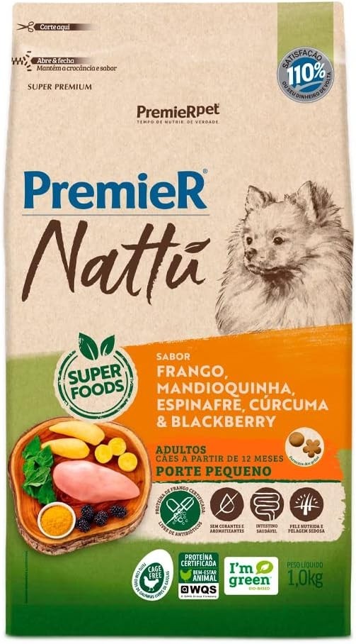 Ração Premier Nattu Cães Adultos Mandioquinha Pequeno Porte 1 kg