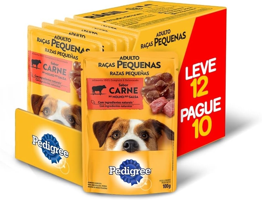 Ração Úmida Pedigree Sachê Carne ao Molho para Cães Adultos de Raças Pequenas - Leve 12 Pague 10